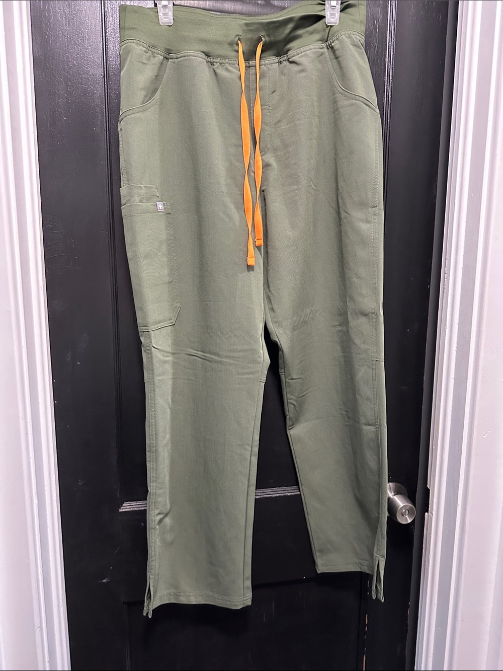 Figs Olive Green Drawstring Scrub Pant with Orange Ties HIGH WAISTED